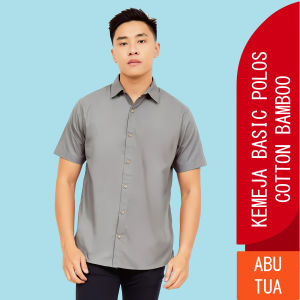 KEMEJA PRIA LENGAN PENDEK POLOS SLIM FIT PREMIUM SOLID BASIC GALLANT SHIRT ABU TUA FANTASIA COTTON BAMBOO