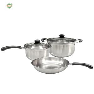 Durable Stainless Steel 3-Piece Saucepan Set with Clear Glass Lids and Comfortable Handles for Easy Cooking