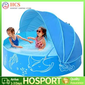 【HCS】 Swimming Pool Collapsible Kiddie Pool with Canopy for Outdoor Backyard Beach