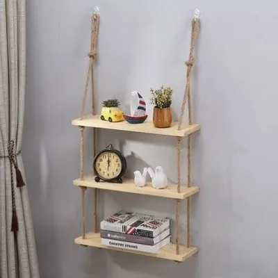 Promo Rak gantung tali minimalis terbaru / Hiasan dinding dari tali / Rak Gantung kayu Susun 3 / Rak 3 Susun Modern / rak dinding aesthetic / rak dinding tempel tembok serbaguna / hiasan dinding ruang tamu minimalis unik / Macrame hiasan dinding