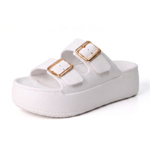 Korean 5.5CM Platform Slide Sandals Buckle Cross Strap Rainy Season Beach Casual Tsinelas