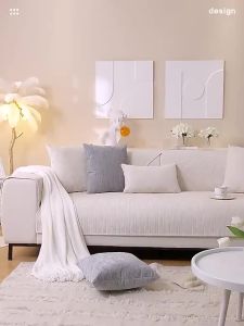 Luxury Anti-slip Chenille Sofa Cover High Density Soft Striped Sofa Cushion Four Seasons Universal Cushion Cream Color Sofa Mat Sofa Decorative Cover Dust-proof Cushion