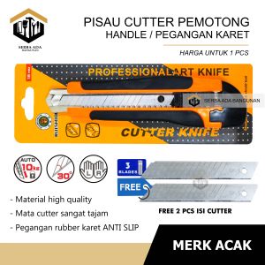 SAB pisau cutter original 100%- kater pisau gagang karet - gratis 2 isi pisau / Cutter Pisau Cutter Kater + isi 2 pcs Anti Karat / Pisau Gratis Knife Blade 2Pcs Bahan ABS+TPE Untuk memotong kertas/kardus/plastik