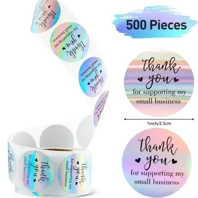 500Pcs Thank You Stickers Roll Laser Cut Self-Adhesive Labels for Baking Gifts Weddings PVC Waterproof Sealing Stickers