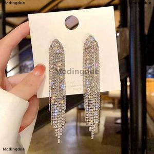 [COD] Modingdue Long Tassel Full Rhinestone Drop Earrings For Women Ovsize Dangle Earrings Fashion Jewelry Accessories