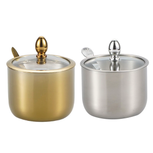 Stainless Steel Sugar Bowls With Clear Lid Spoon Seasoning Box Multifunctional Kitchen Storage For And More