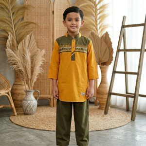 Koko Anak Laki Laki Bordir Free Peci MUSTARD/ARMY TOSCA/NAVY Usia 1-12 Tahun Bahan Polymicro