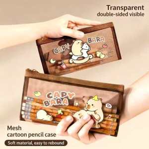 SERENITY Transparent Mesh Pencil Case Large Capacity Cute Stationery Bag For Students Office School Supplies