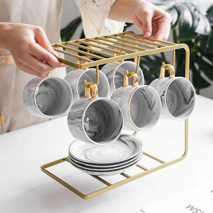 Metal Coffee Mug Holder with 6 Hooks Kitchen Organizer for Cups Counter Drying Rack Lazada Singapore