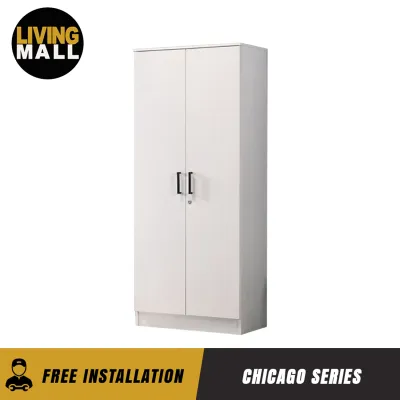 Living Mall Chicago Series 2/3/4/5 Door Wardrobe In White Whitewash And Walnut Color