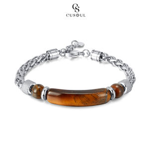 Cusoul Trendy Men Bracelet Natural Stone Bracelet Fashion Bracelet Boyfriend Gift Stainless Steel Bracelet Fashion Jewelry Accessories Simple Safety Buckle for Men Gift Package