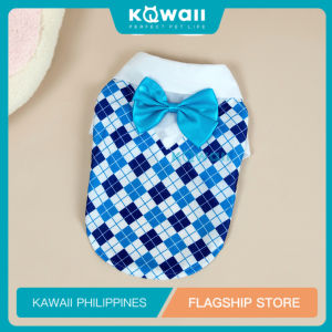 KAWAII QA°01 Pet Bowknot With Collar Plaid Shirt Skirt Elegant Pet Clothes Summer Dress Pet Couple Dress and Shirt