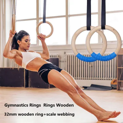 Wood Gymnastics Rings with Adjustable Straps Pull Up Gym Rings Multi-Function Strength Training Equipment for Physical Training