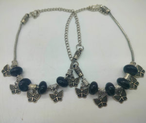 Handcrafted Bracelet For Girls | Sliver Butterfly and Black Crystal Beads Bracelet Band | Friendship Gifts (Pack of 1 pc | Size - 30cm)