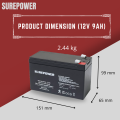 SUREPOWER Maintenance Free Sealed Lead Acid Battery (12V 9AH) UPS/ Automatic system/ PABX system/ fire alarm/ emergency lightning/ alarm system. 