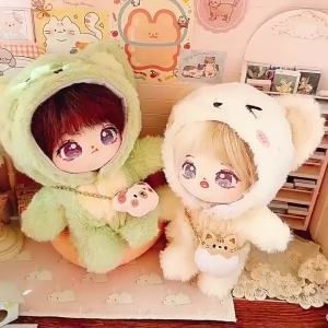 niannyyhouse 20cm Plushie Doll Clothes Cat Onesies 8in Doll Accessories Dress Up (Beige)