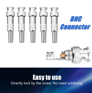 BNC Connector No Need Soldering for CCTV Coaxial RG59 and RG6 Siamese Cable (Silver) | Easy to use  | Directly lock by the Screw -5PCS