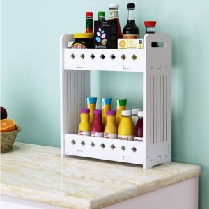 Kệ đựng đồ gia vị đa năng 2 tầng màu trắng chất liệu gỗ nhựa PVC kháng nước tuyệt đối dễ dàng vệ sinh