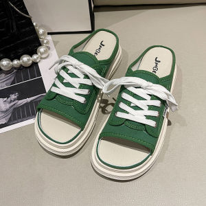 Free Shipping WomenS Thick-Soled Canvas Shoes 2026 New Style Lightweight And Breathable Slip-On Half-Slipper Design WomenS Casual Slip-On Shoes With Laces