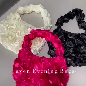 Stylish 3D Rose Floral Banquets Evening Clutch Bag Ladies Sequined Satins Small Handbag Purse for Wedding Parties Event