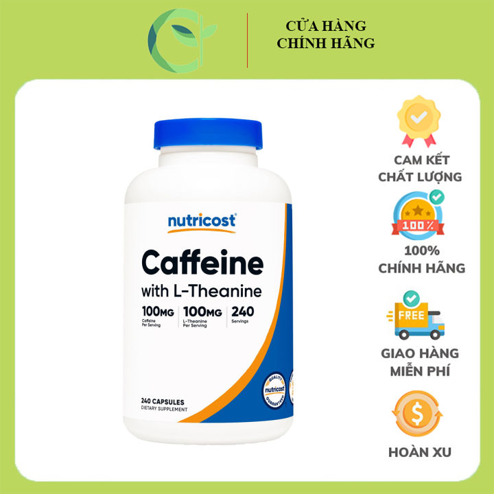 Nutricost Caffeine with L-Theanine 240 viên - Tăng Cường Tập Trung Tỉnh Táo, Giảm Căng Thẳng Mệt Mỏi