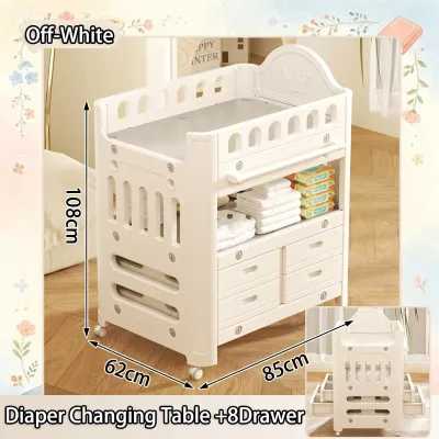 Baby Changing Table Multifunctional Newborn Care Station Adjustable Height Mobile Diaper Table for Massage & Changing
