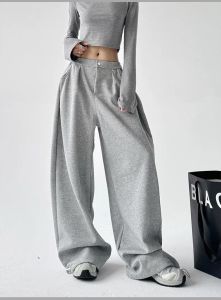 Crush Fashion Women Wide Leg Sweatpants High Waist Elastic Waistband Drawstring Hem Baggy Loose Floor Length Casual Track Pants Joggers Y2K Streetwear