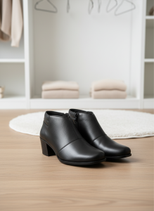 Sepatu Wanita Bot Hitam Elegan - Sepatu Wanita Kulit Imitasi dengan Tumit Tinggi