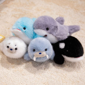 JOJO CASTLE 18cm Mini Sea Animal Plush Toys Fluffy Seal Shark Walrus Whale Dolphin Killer Whale Sea Lion Doll Cute Desktop Pets Office Companion Lovely Children Gift