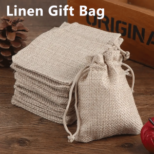 Plain Linen Drawstring Pouch Jute Storage Bag Dust Proof String Bag for Jewelry Gifts Bag