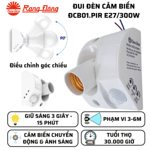 (Rạng Đông) Đui đèn cảm biến ánh sáng & chuyển động ĐCB01.PIR E27/300W Phạm vi 3-6m