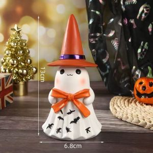 MODERNLUX Night Light Lighted Ghost Figurine Halloween Decor Resin Ghost Glowing Ornament  Witch Hat Led Spooky Statue Party Supplies