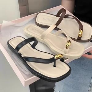 XIXITIAO Simple High-Grade Flip-Flops for Beach Summer Womens Outdoor Wear French Retro Sandals for Seaside Vacation