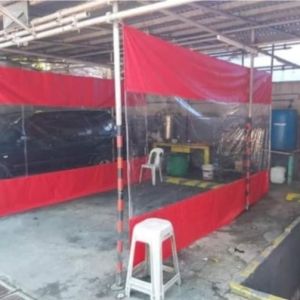 12Feet x 15Feet Transparent Carwash Partition Curtain Rubberized Blue with Clear Window Panels for Car Wash Area