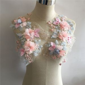 TURHA Embroidery Mesh Decals Pearl DIY Imitation Flower Sewing Applique Clothes Accessories Lace Collar For Wedding Dress