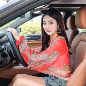 Spring and summer new chiffon sunscreen shawl cashew nut sunscreen clothing outdoor driving printing sleeves air conditioner thin silk scarf