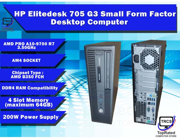 Desktop Computer Core HP Elitedesk 705 G3 AMD A10 9700 R7 3.50GHz 8GB RAM 500GB HDD 128GB SSD(Used) (Preloved)