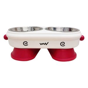 SEJUE4373 Stainless Steel Cat Bowl High-Stand Anti Slip Pet High Foot Dual Bowl Cute Anti Tipping Pet Drinking Feeder Neck Protection