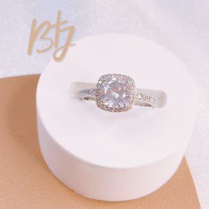 BTJ Circle Zircon Ring Lovers Ring Personality High Quality Marry Propose Ring Adjustable Square