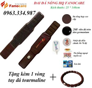 Đai đá nhiệt nóng HQ Fanocare tròn đen bóng giảm mỡ bụng đau lưng đau cột sống FN03R (Tặng 1 vòng tay đá)
