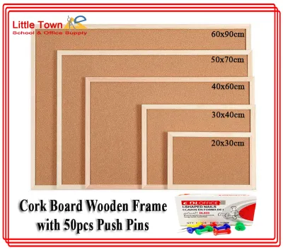 Cork Board Wooden Frame Bulletin board With 50pcs Push pin