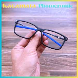 Kacamata Sporty Photocromic Pria Full Rim Anti Radiasi Warna Arang Ukuran M
