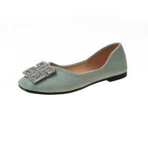 Free Shipping Autumn New Collection: Fashionable Korean-Style WomenS Flats With A Square Toe Rhinestone Embellishments And A Square Buckle Versatile And Easy-To-Wear Slip-On Shoes Available For Wholesale