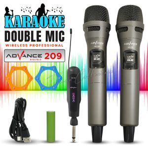 Mic Wireless Murah Isi 2 Mic Karaoke Suara Jernih Wireless Profesional Microphone mic tanpa kabel ADVANCE 209 (isi 2) - Mic / Mik Tanpa Kabel Microphone Double Wireless MIC Bisa Di Cas USB Tipe C