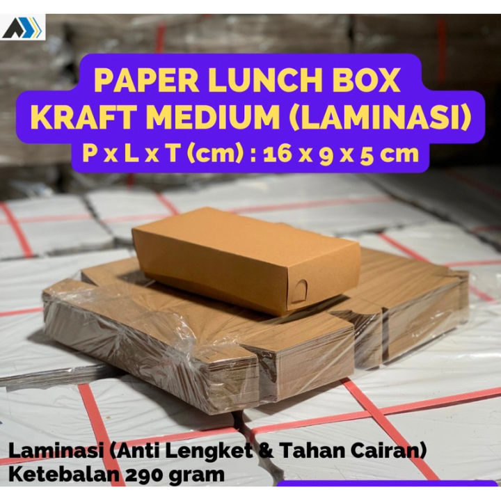 (10 PCS) Paper Lunch Box Kotak Makan Ukuran 16x9x5 cm (Lunchbox Medium) Laminasi Tebal 290 gram/gsm Coklat Polos - Lunch Box Kertas, Dus Box, Dus Nasi, Kemasan Makanan Take Away, Kemasan Makanan Kertas, Tray Paper Kertas, Box Kue