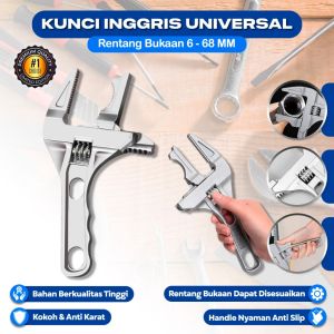 IDEKU   Kunci Inggris Universal 6 - 68 MM Wrench Spanner Adjustable – Kunci Inggris Gerigi Kunci Pas Serbaguna Kunci Set Kunci Pipa 6 - 68 MM