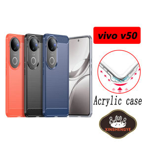 For Vivo V50 Case Cover Vivo V50 V 50 Capas Carbon Fibre Phone Bumper Shockproof Back TPU Soft For Cover Vivo V50 VivoV50 Fundas