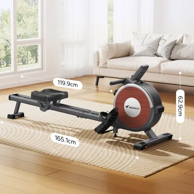 MERACH Rowing Machine เครื่องรอยแม่เหล็กที่มีเครื่องรอย 16 ระดับของความต้านทานเงียบสงบรถไฟสไลด์คู่ที่มีความจุน้ำหนักสูงสุด 320 กก. เข้ากันได้กับ App