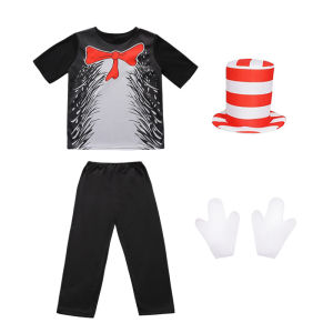 5 Mèo sọc đỏ trắng cosplay Quần áo TheCat in theHat Trang phục cosplay của một chú mèo đội mũ