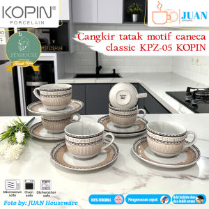 KOPIN 6 pasang cangkir set + lepek keramik motif caneca classic / tea set cup and saucer porcelain KPB-02